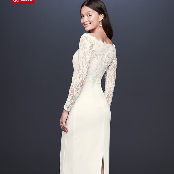 Off the Shoulder Long Sleeve Lace Draped Gown ❤️ - Picture 2 of 8